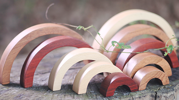 Natural Wooden Rainbow Tunnel, 10 Pcs - Playfull Tribe Toys