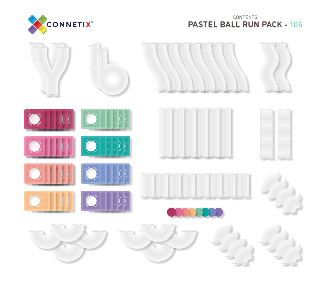 Connetix Magnetic Tiles 106 Piece Pastel Ball Run Pack