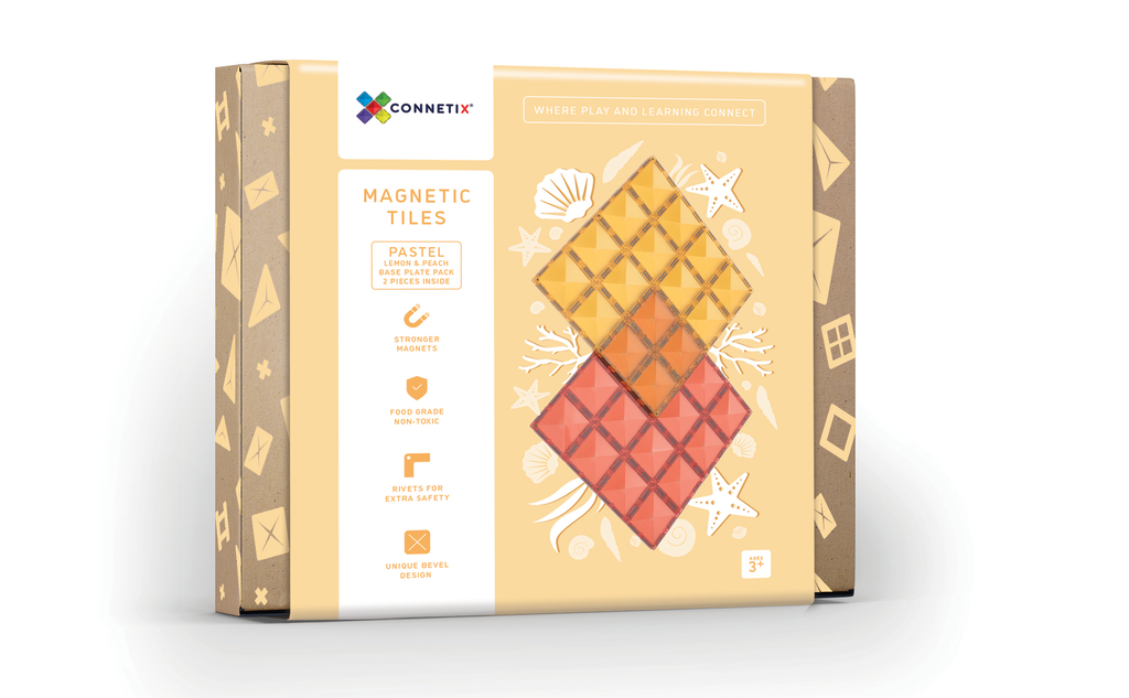 Connetix Magnetic Tiles 2 Piece Base Plate Lemon & Peach Pack